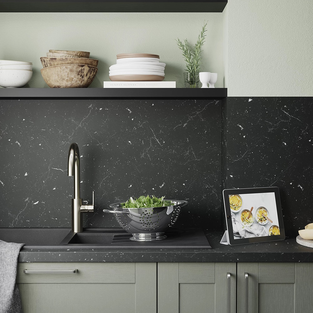 Blat bucatarie GOODHOME, 300 x 62 x 3.8 cm, PAL, negru piatra