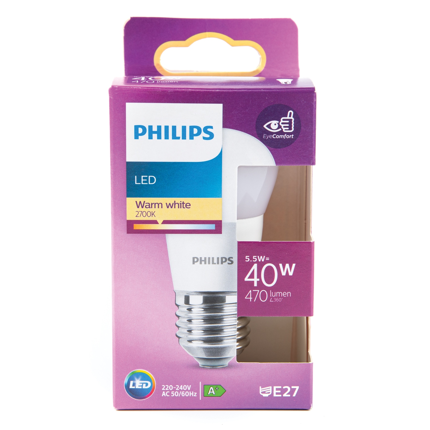 Bec LED, E27, 40W, 2700K, sticla, model lumanare Philips