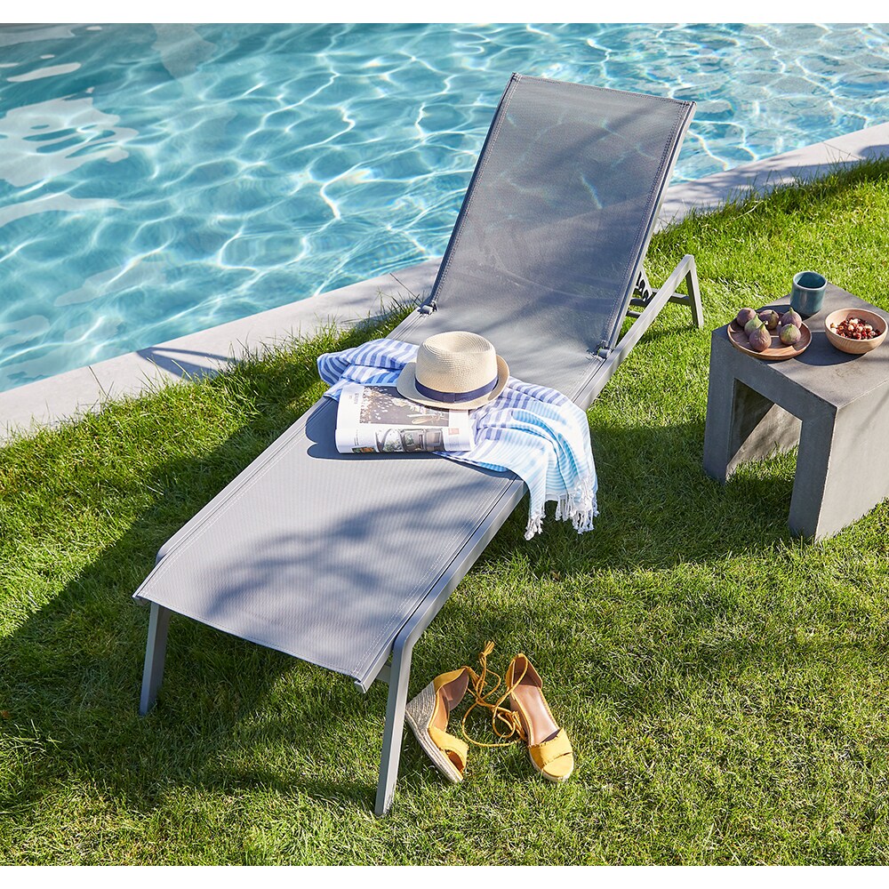 Sezlong gradina GOODHOME Batz, aluminiu, 195 x 59 x 92.5 cm, gri