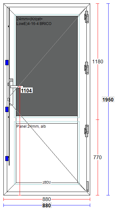 Usa exterior FENSTERWELT, cu geam, 4 camere, 2/3, dreapta, PVC, 88 x 195 cm, alb