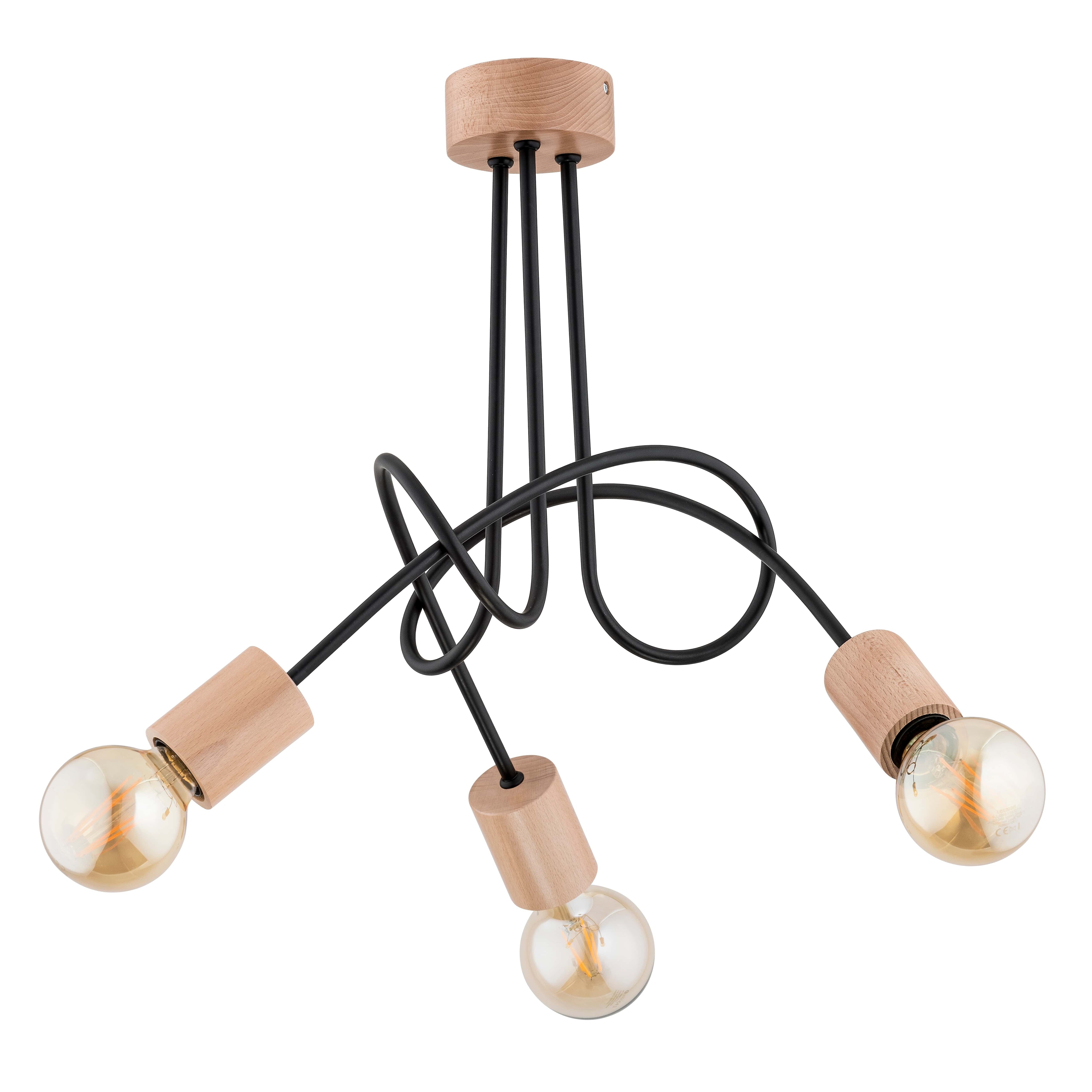 Plafoniera, 3 x 60 W, negru, otel si lemn  Alfa Tango