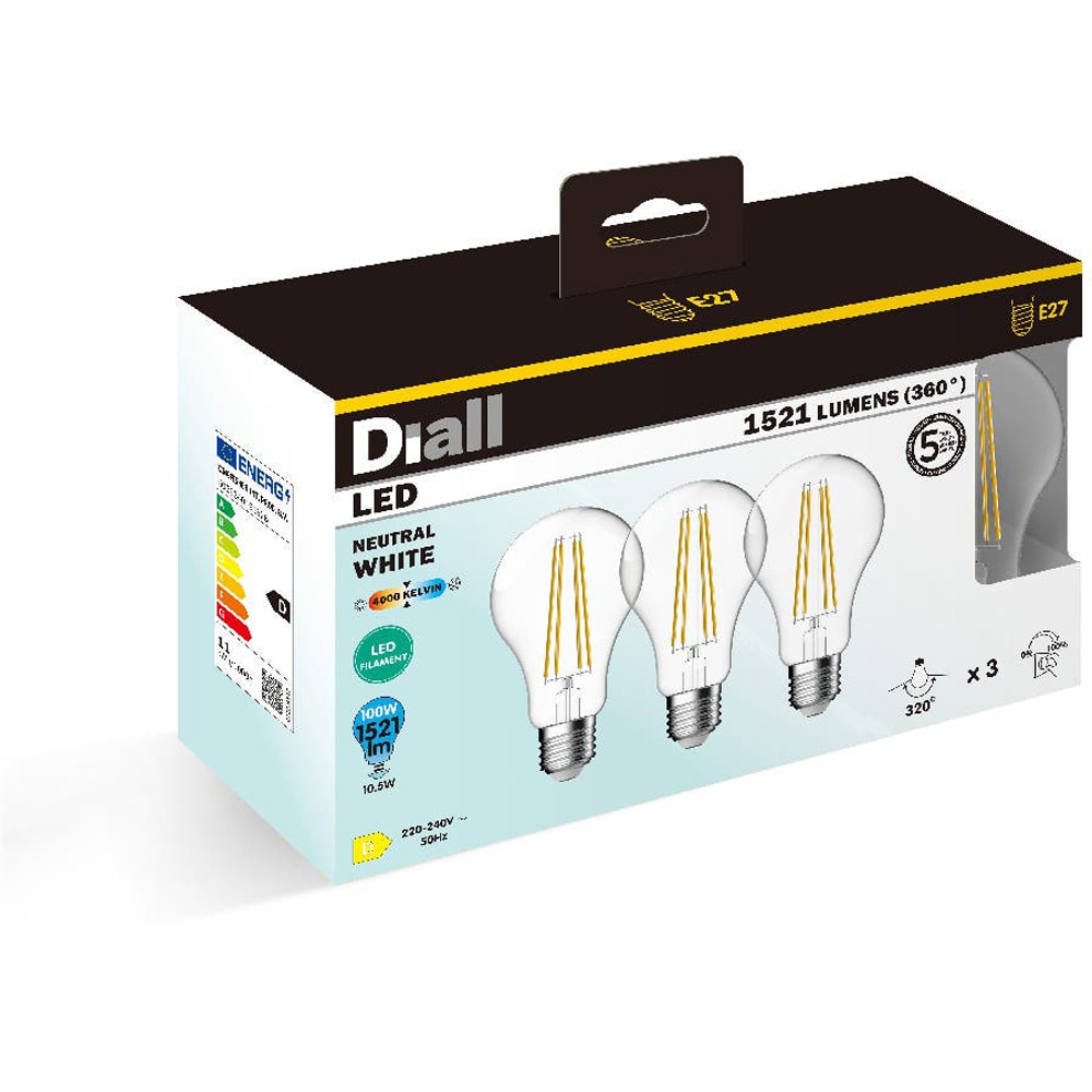Set 3 becuri LED A70 DIALL, E27, 10.5W