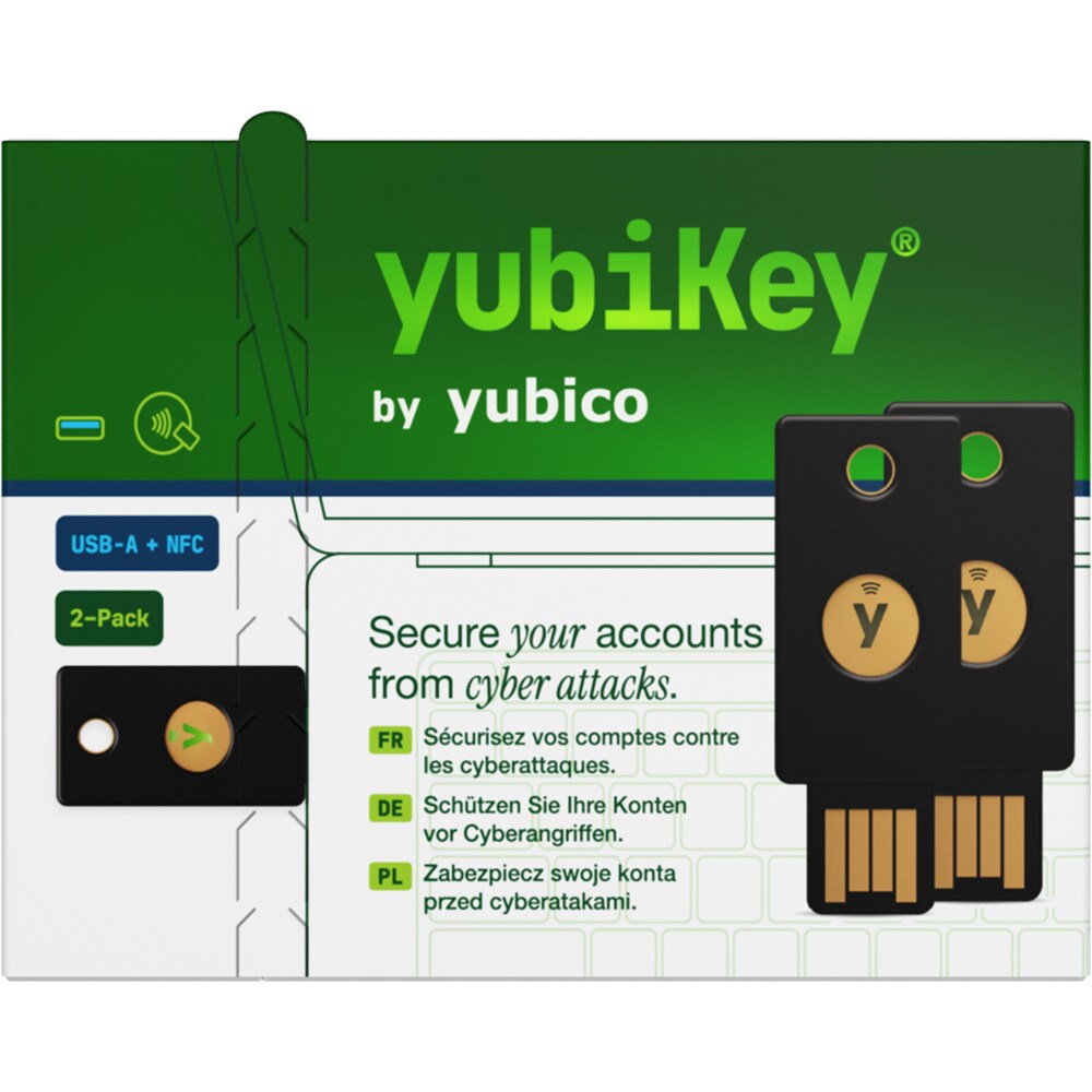 Set 2 chei de securitate YUBICO YubiKey 5 NFC, USB-A, negru