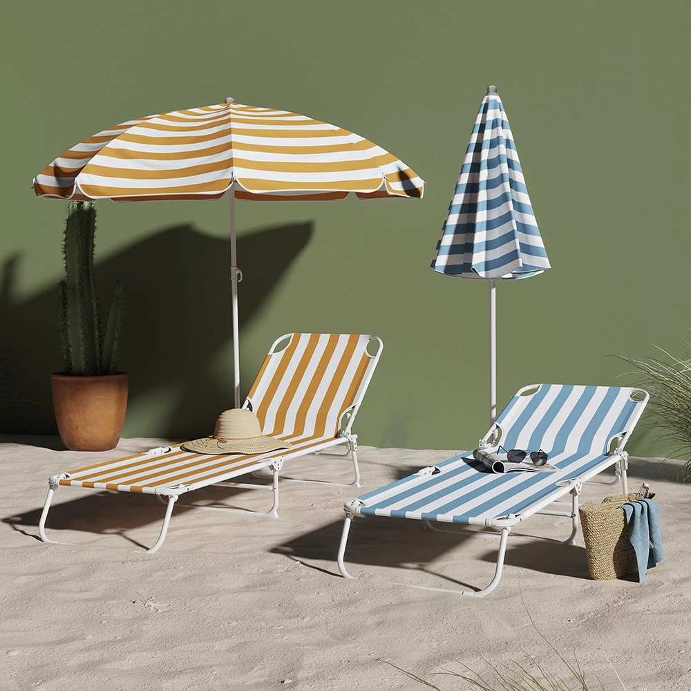 Sezlong gradina Curacao, otel, 183 x 57.5 x 79 cm, albastru