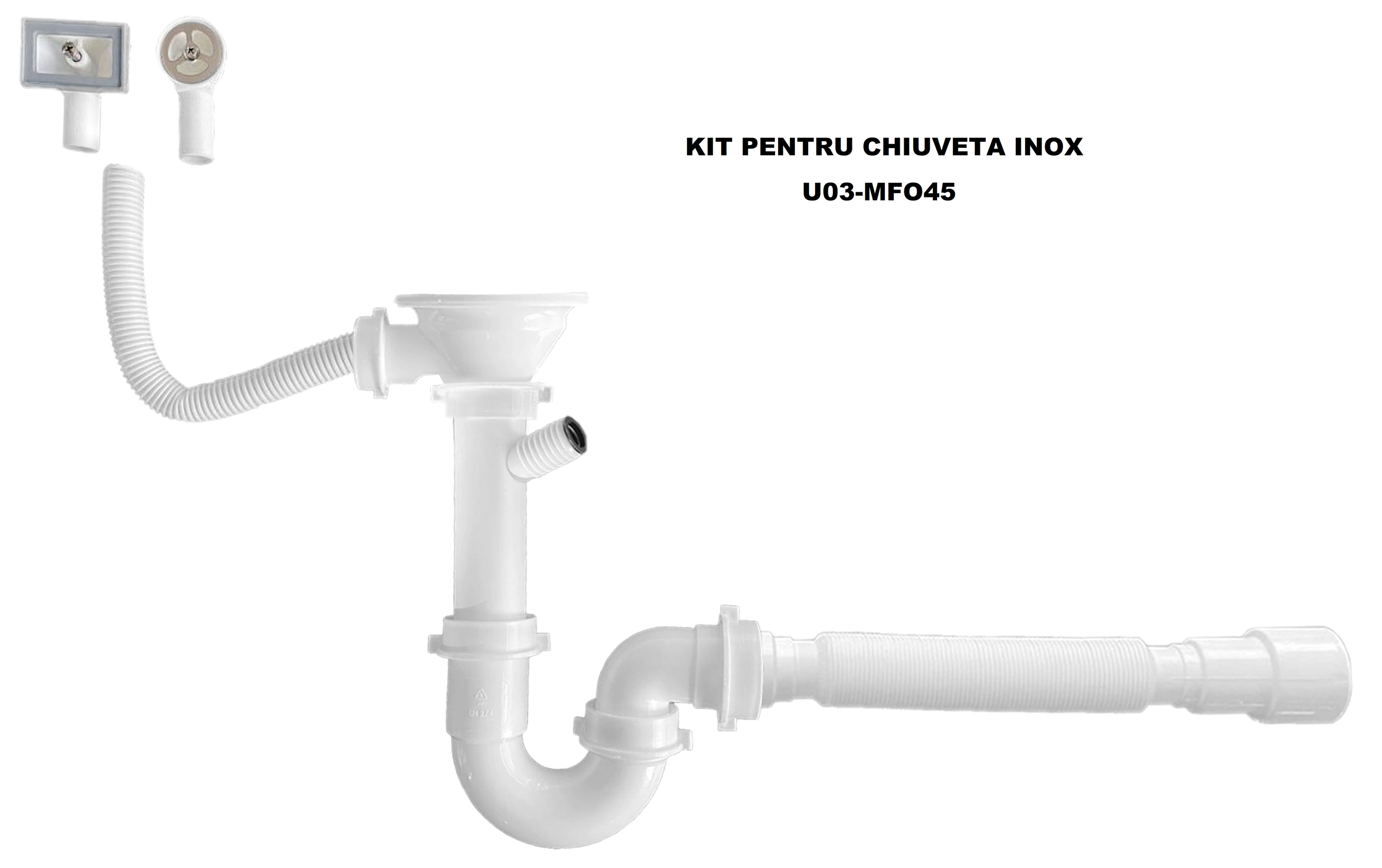 Kit scurgere chiuveta U03 MFO45, plastic si otel, alb
