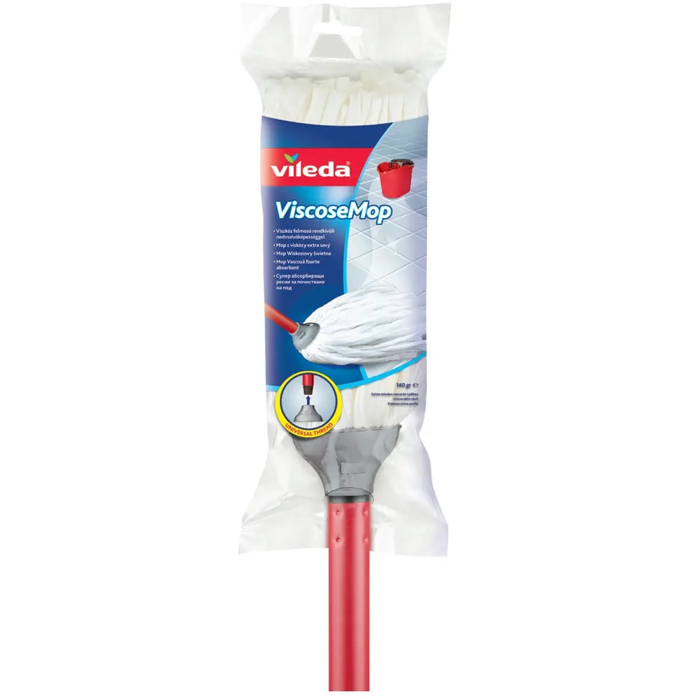 Mop cu maner VILEDA, vascoza, 130 cm, alb-rosu