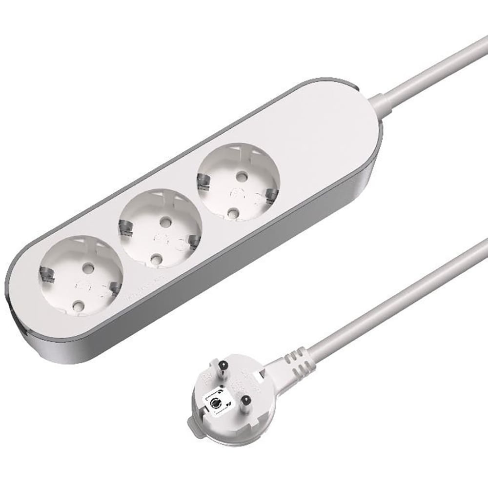 Prelungitor JACOBSEN, 3 prize Schuko, 1.5 m, 1.5 mm, alb/gri