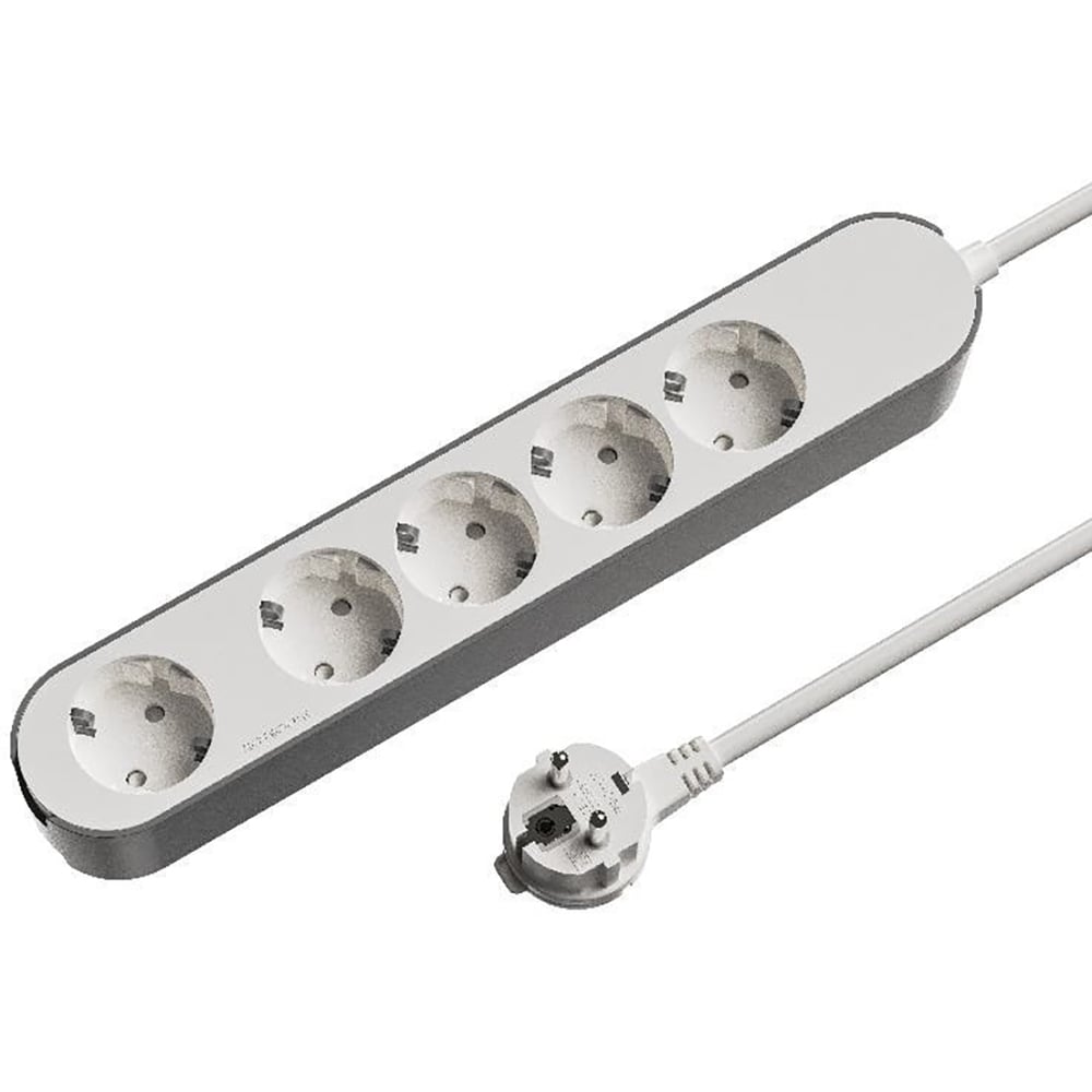 Prelungitor JACOBSEN, 5 prize Schuko, 3 m, 1.5 mm, alb/gri