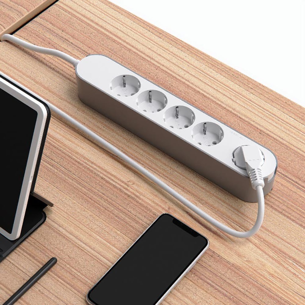 Prelungitor JACOBSEN, 5 prize Schuko, 3 m, 1.5 mm, alb/gri