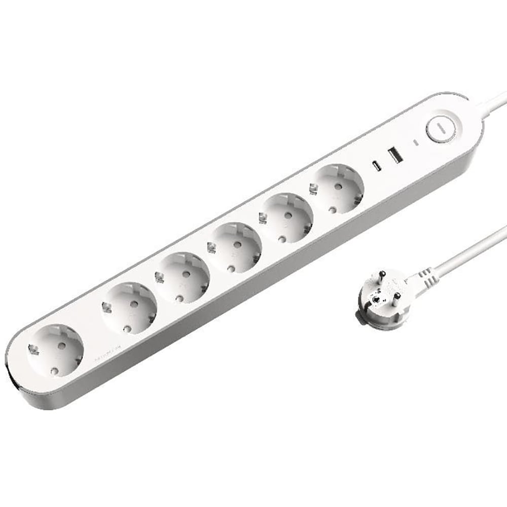 Prelungitor JACOBSEN, 6 prize Schuko, 1.5 m, 1.5 mm, cu 2 porturi USB, alb