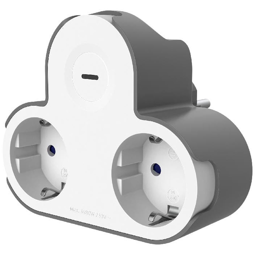 Adaptor priza Jacobsen, 2 prize, 16A, alb-gri