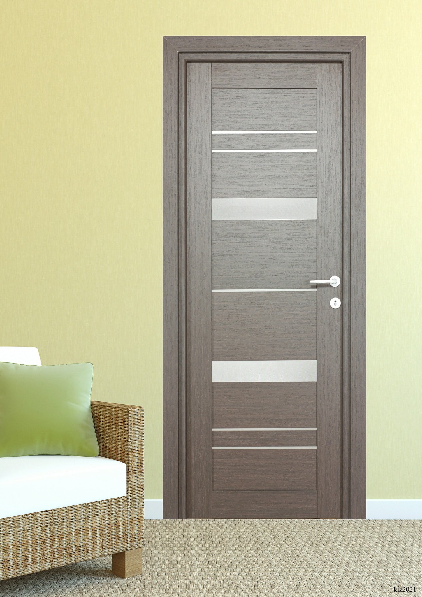 Usa interior Amyra, cu geam, reversibila, MDF, 88 x 203 cm, maro inchis