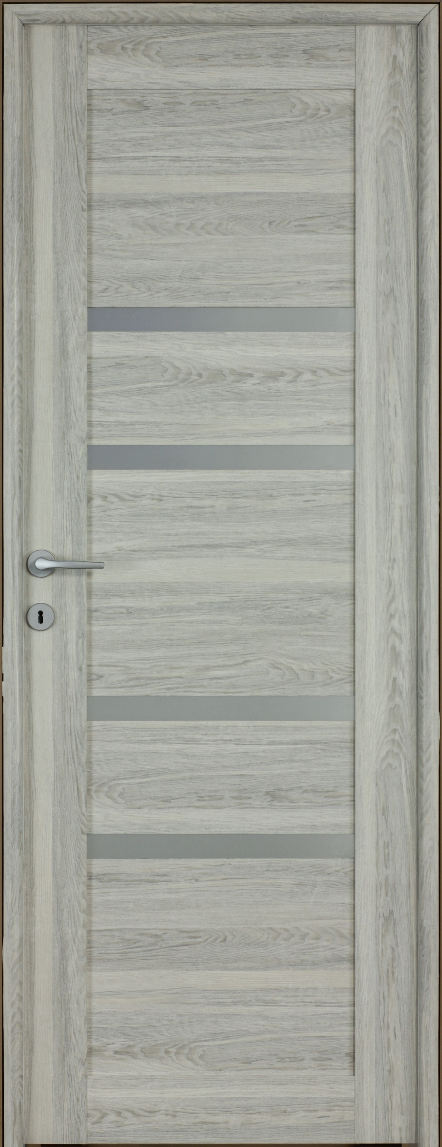 Usa interior Bella, cu geam, reversibila, MDF, 88 x 203 cm, gri deschis