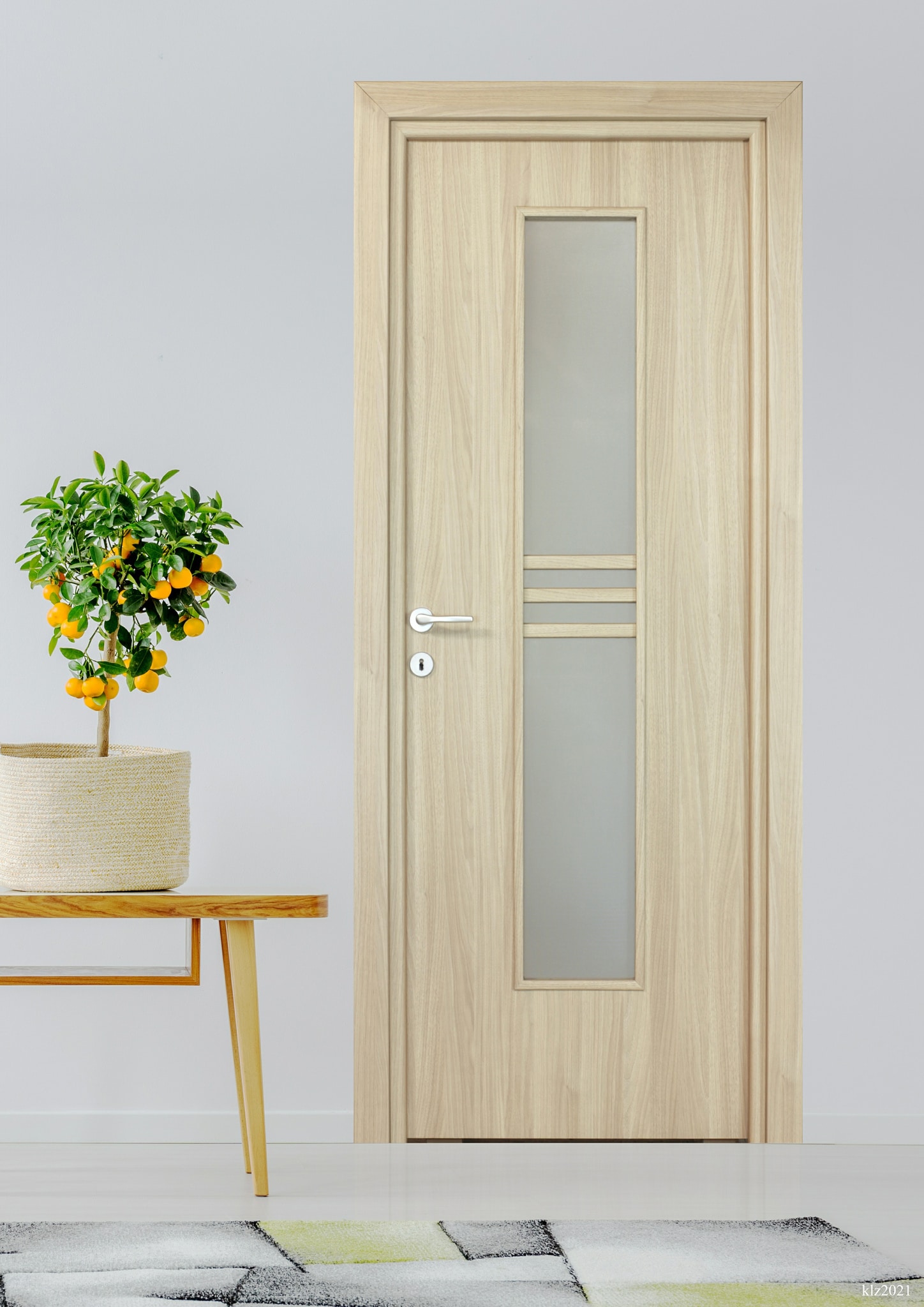 Usa interior Karpat, cu geam, reversibila, MDF, 68 x 203 cm, maro deschis