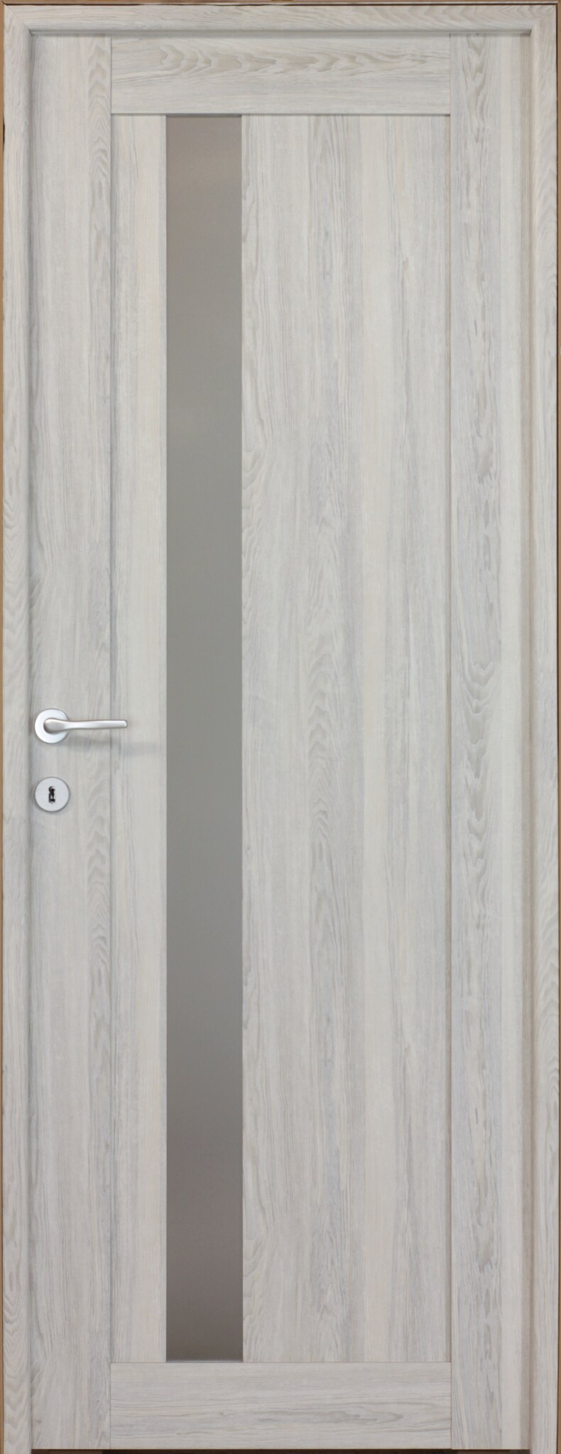 Usa interior Maya, cu geam, reversibila, MDF, 88 x 203 cm, gri deschis