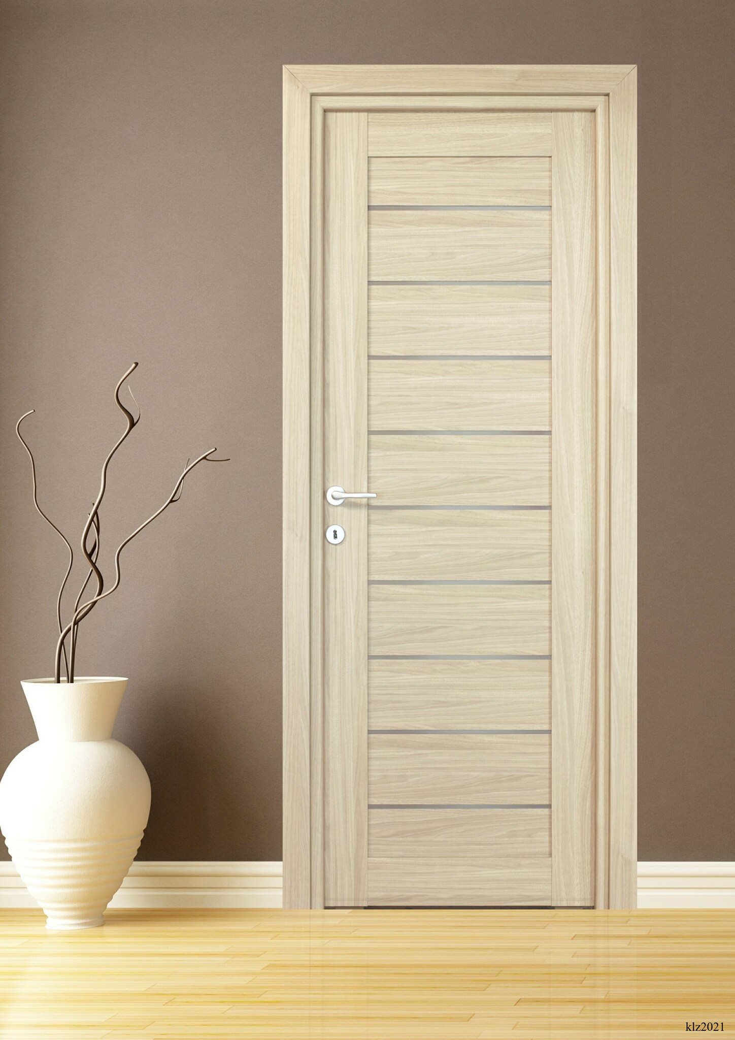 Usa interior Tarra, cu geam, reversibila, MDF, 88 x 203 cm, maro deschis