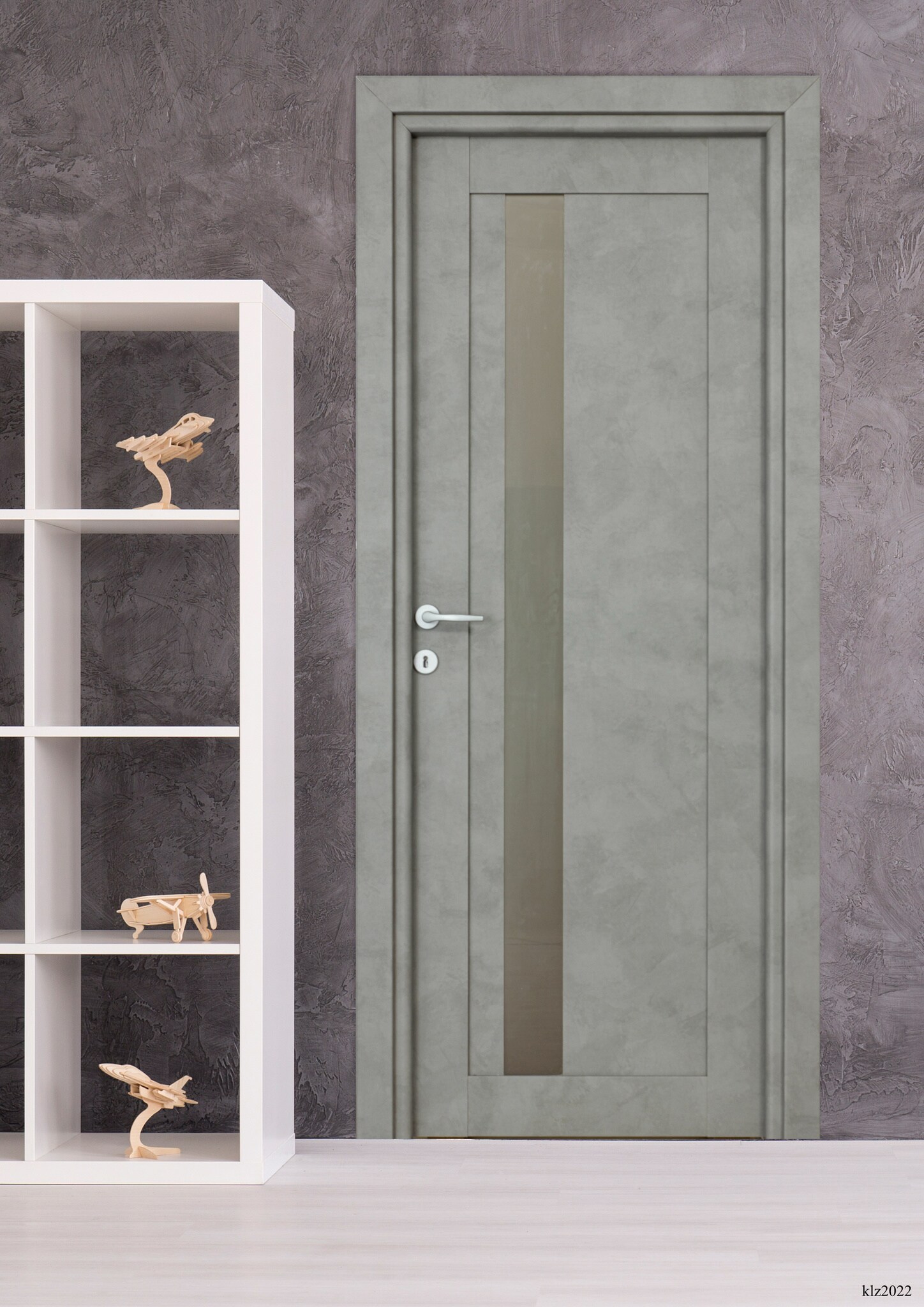 Usa interior Maya, cu geam, reversibila, MDF, 68 x 203 cm, gri inchis
