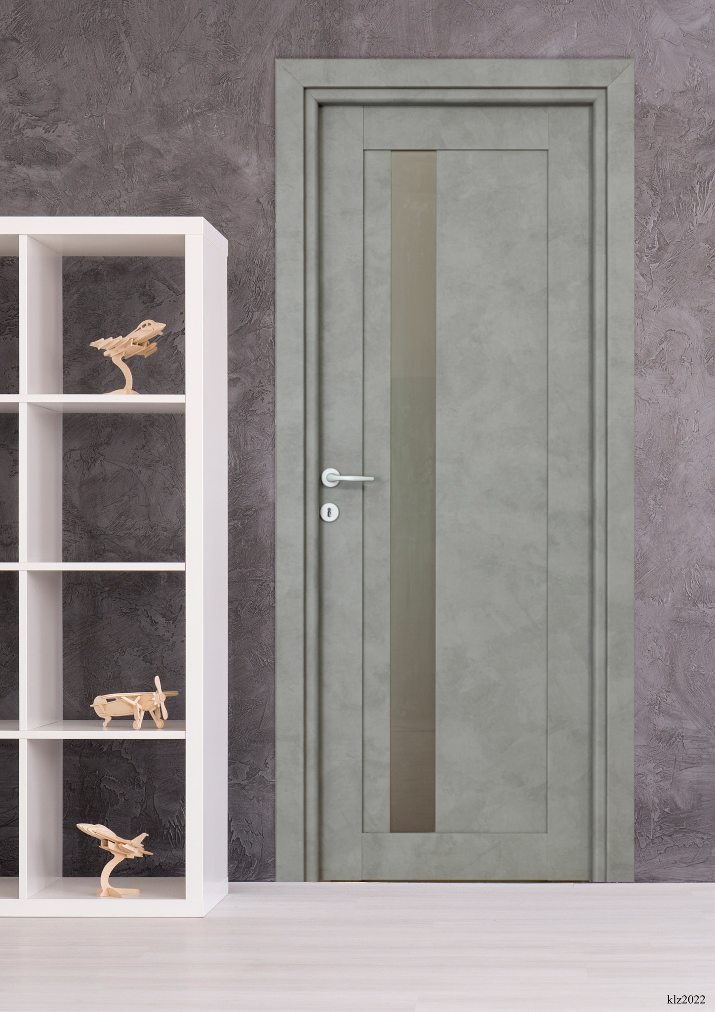 Usa interior Maya, cu geam, reversibila, MDF, 78 x 203 cm, gri inchis