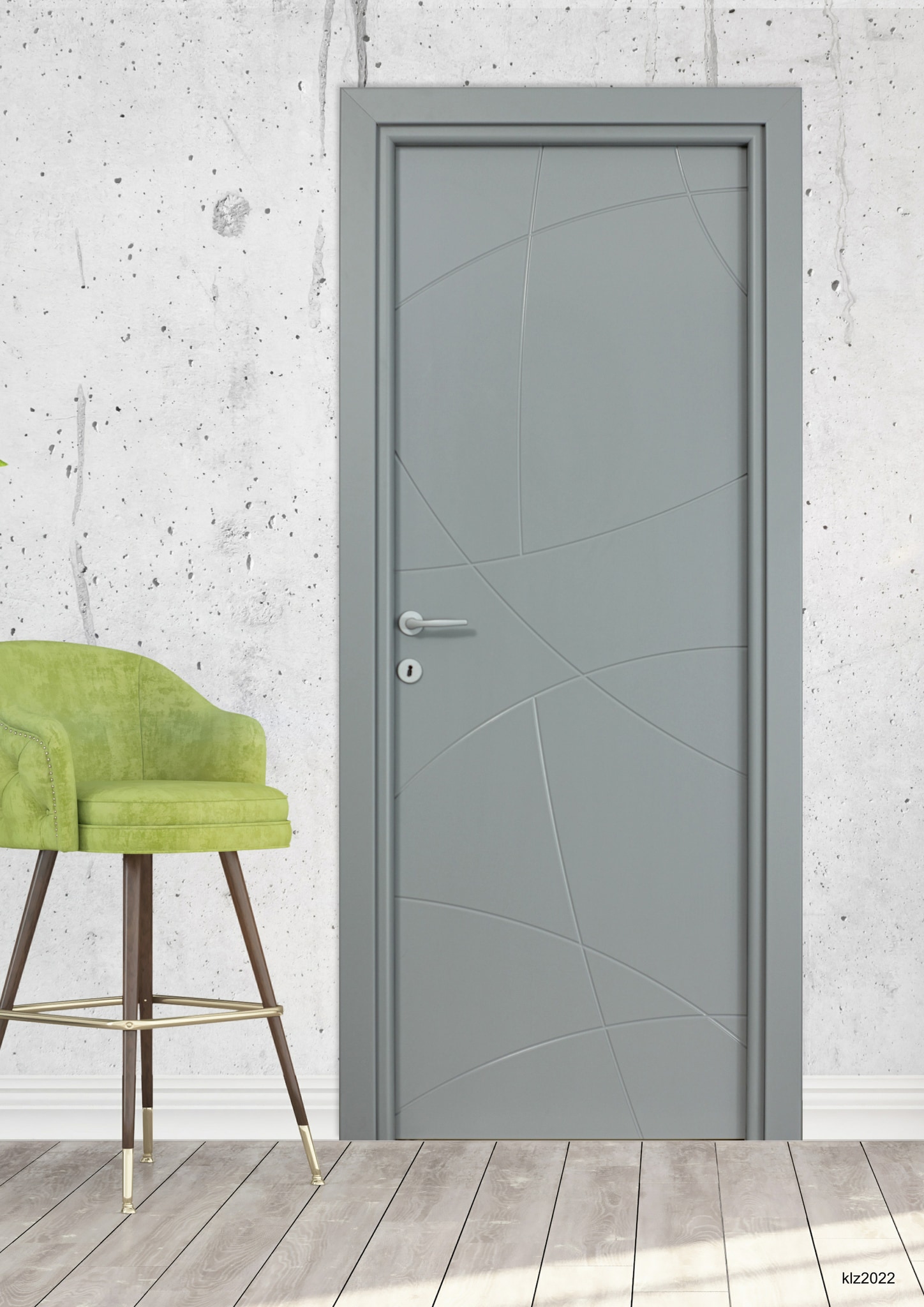 Usa interior Arc, fara geam, reversibila, MDF, 88 x 203 cm, gri