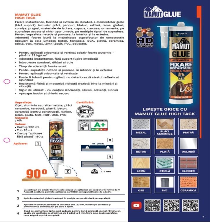 Adeziv universal BOSTIK Mamut Glue, alb, 290 ml