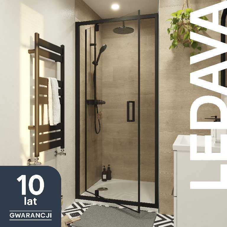 Usa semi pivotanta pentru dus GOODHOME Ledava, 90 x 195 cm, sticla si aluminiu, transparent/negru