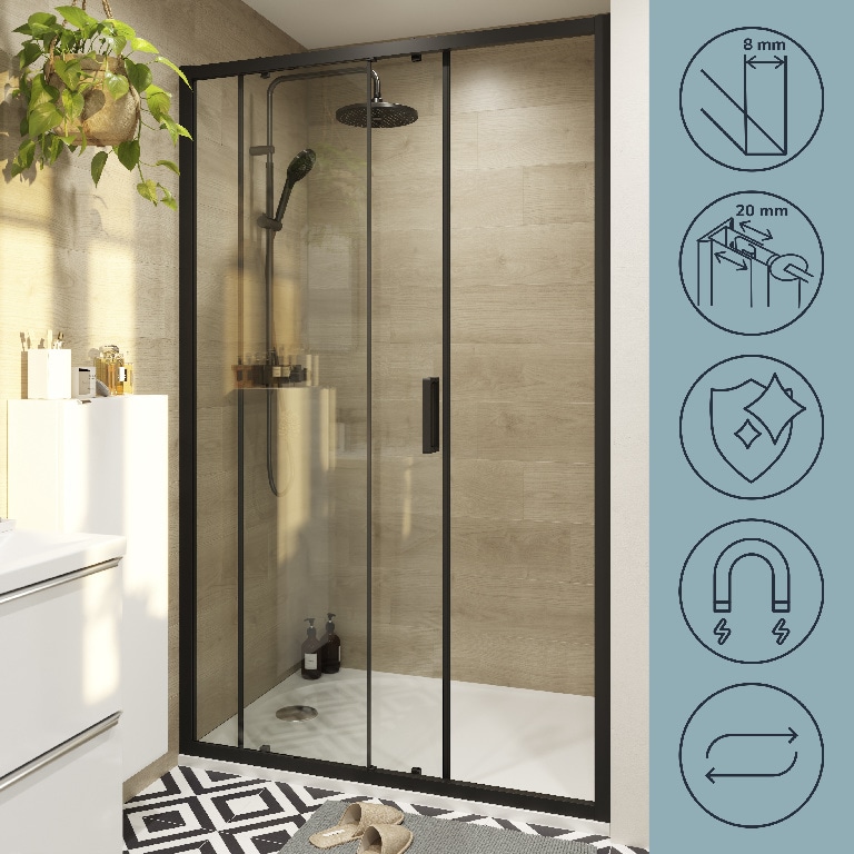 Usa dus GOODHOME Levada, sticla, 8 mm, profil negru, 120 x 195 cm