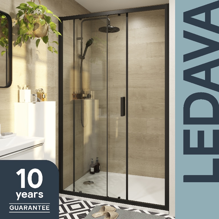 Usa dus GOODHOME Levada, sticla, 8 mm, profil negru, 120 x 195 cm