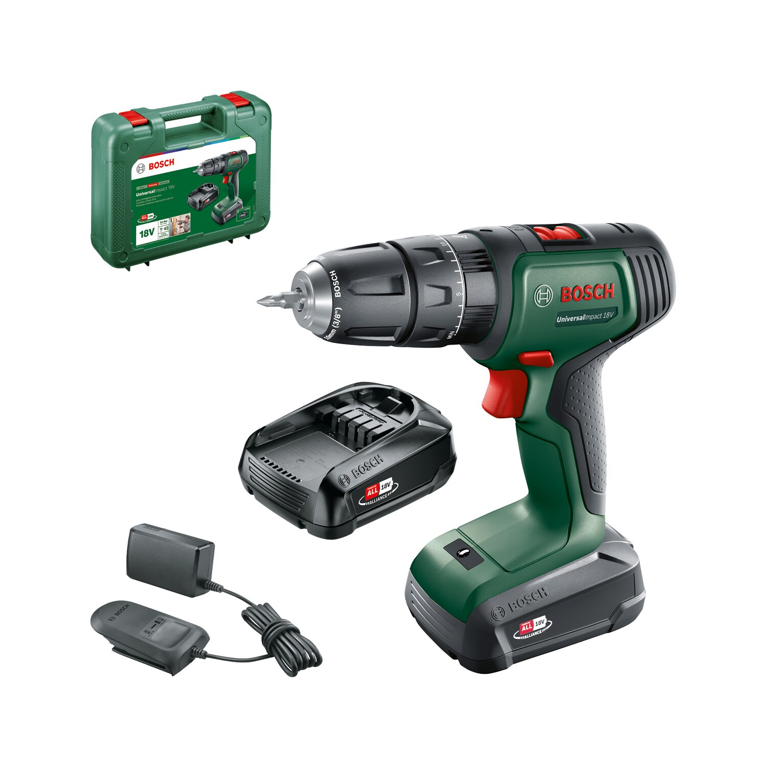 Masina de gaurit si insurubat cu percutie BOSCH Universalimpact, 18V, 2x1.5Ah, 34Nm