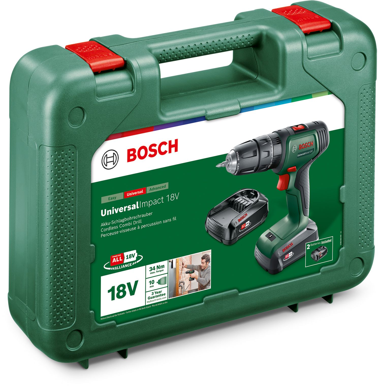Masina de gaurit si insurubat cu percutie BOSCH Universalimpact, 18V, 2x1.5Ah, 34Nm