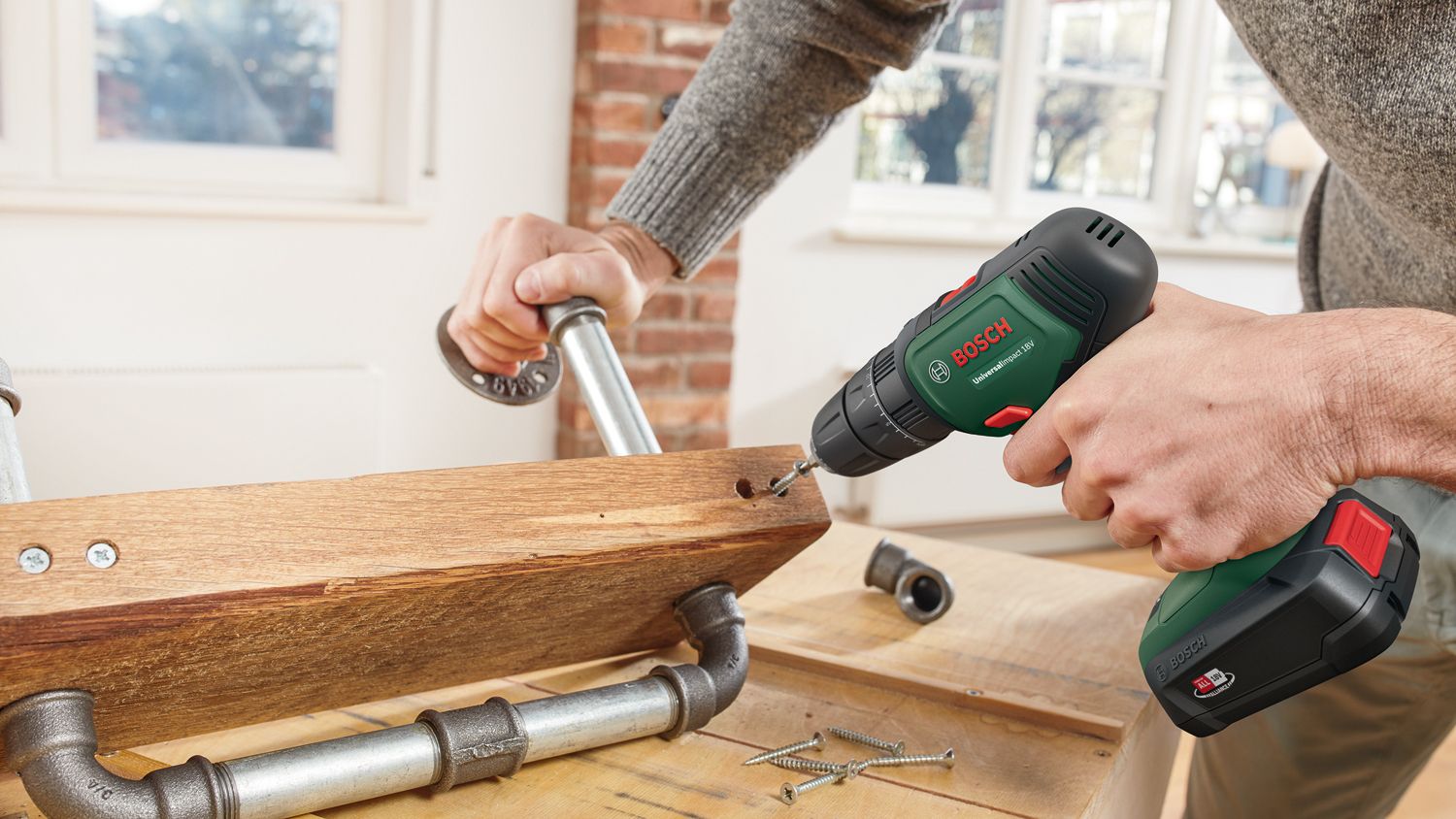 Masina de gaurit si insurubat cu percutie BOSCH Universalimpact, 18V, 2x1.5Ah, 34Nm