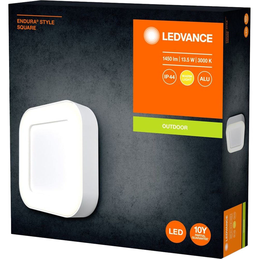 Aplica perete LEDVANCE Endura Style Square, 13.5W, 600lm, IP44, alb