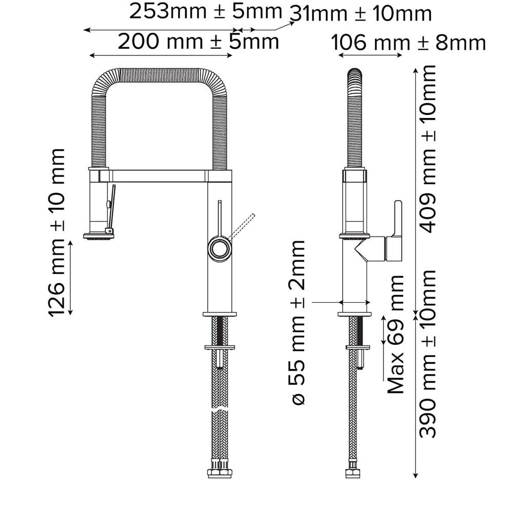 Baterie bucatarie GOODHOME Kamut, dus extractibil, alama, negru