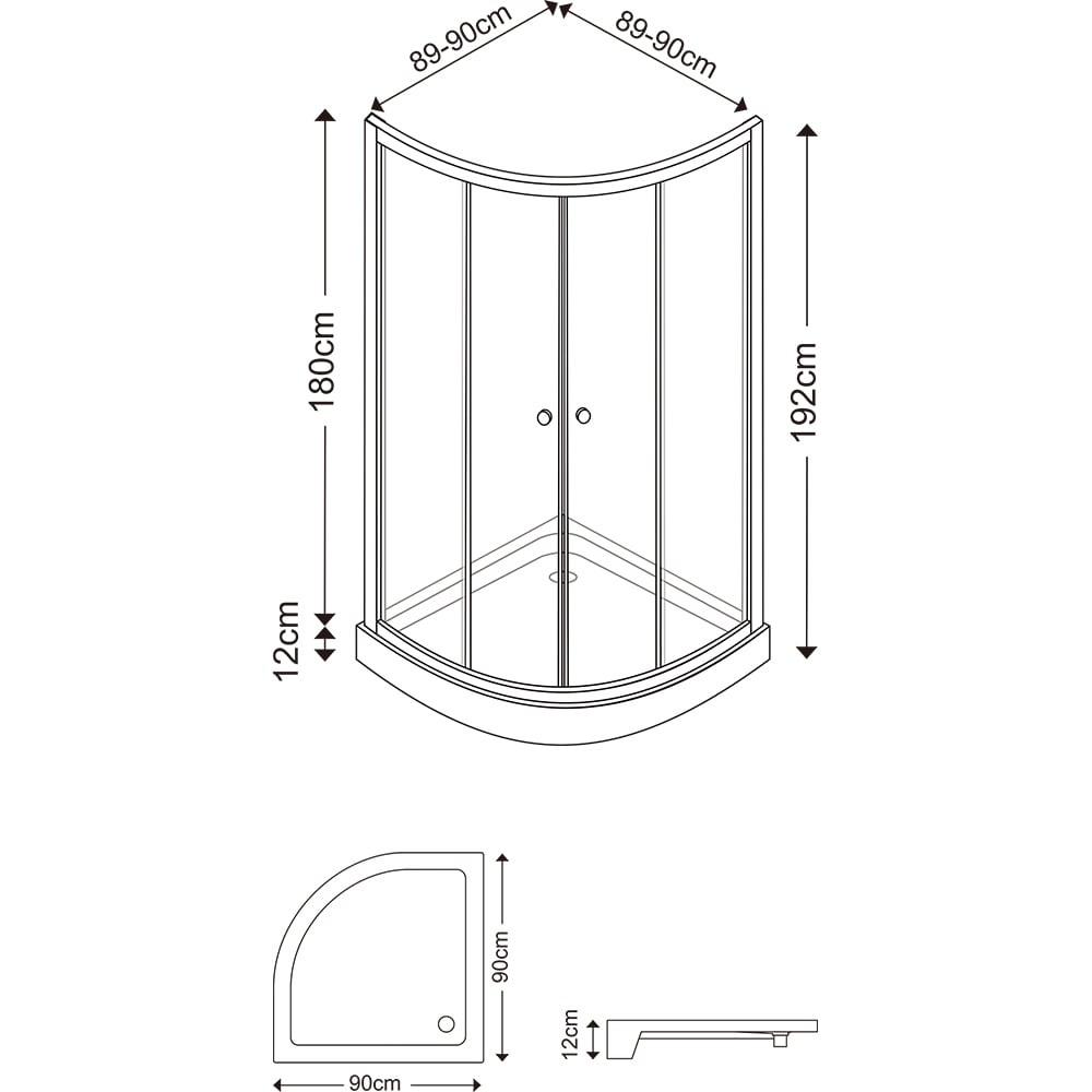 Cabina dus standard Arkell, semirotunda, 90 x 90 x 192 cm, sticla securizata 4mm, profil crom