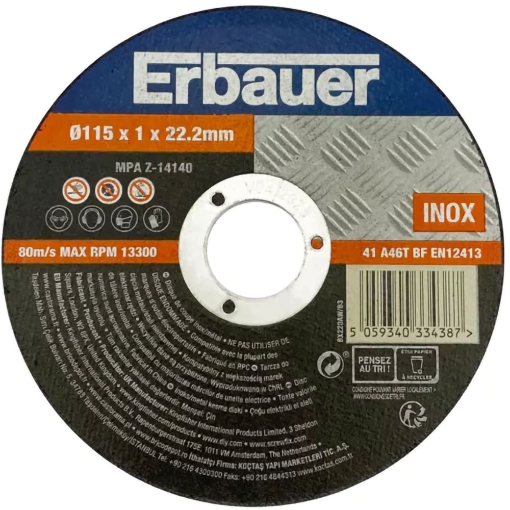 Disc polizor ERBAUER, metal, 115x22.2mm
