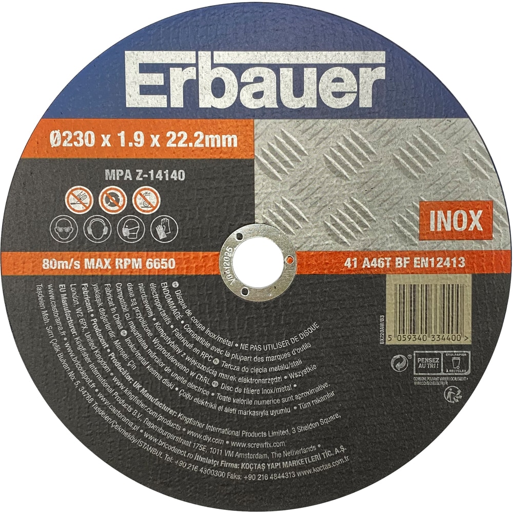 Disc polizor ERBAUER, metal, 230x22.2mm