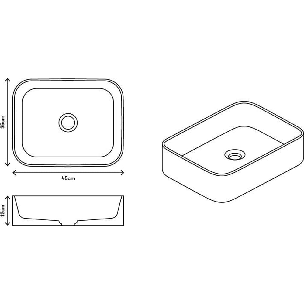Lavoar pe blat GOODHOME Tekapo, rasina, 45 x 35 cm, alb mat