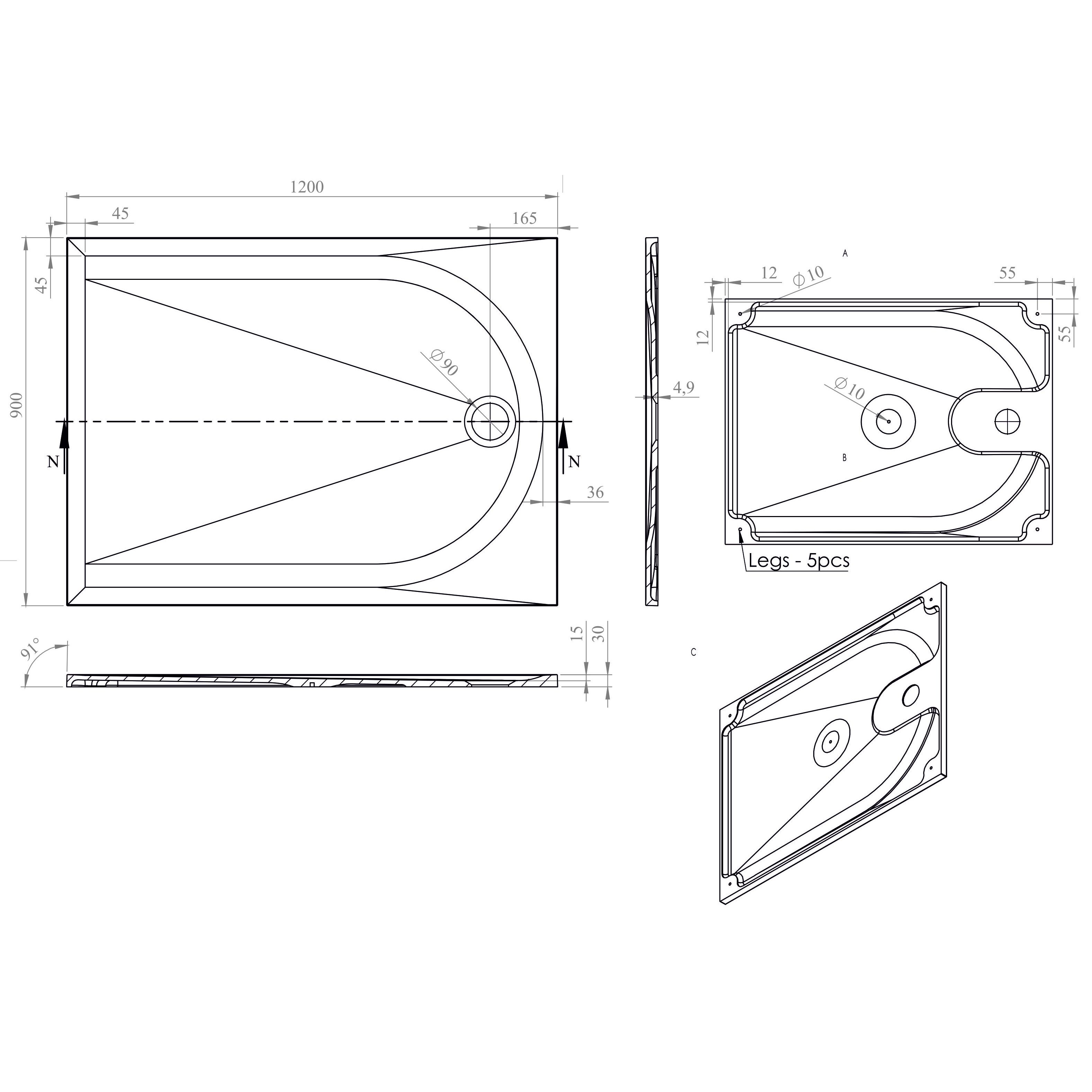 Cadita dus GoodHome Cavally, dreptunghiulara, compozit, 120 x 90 x 3 cm, alb