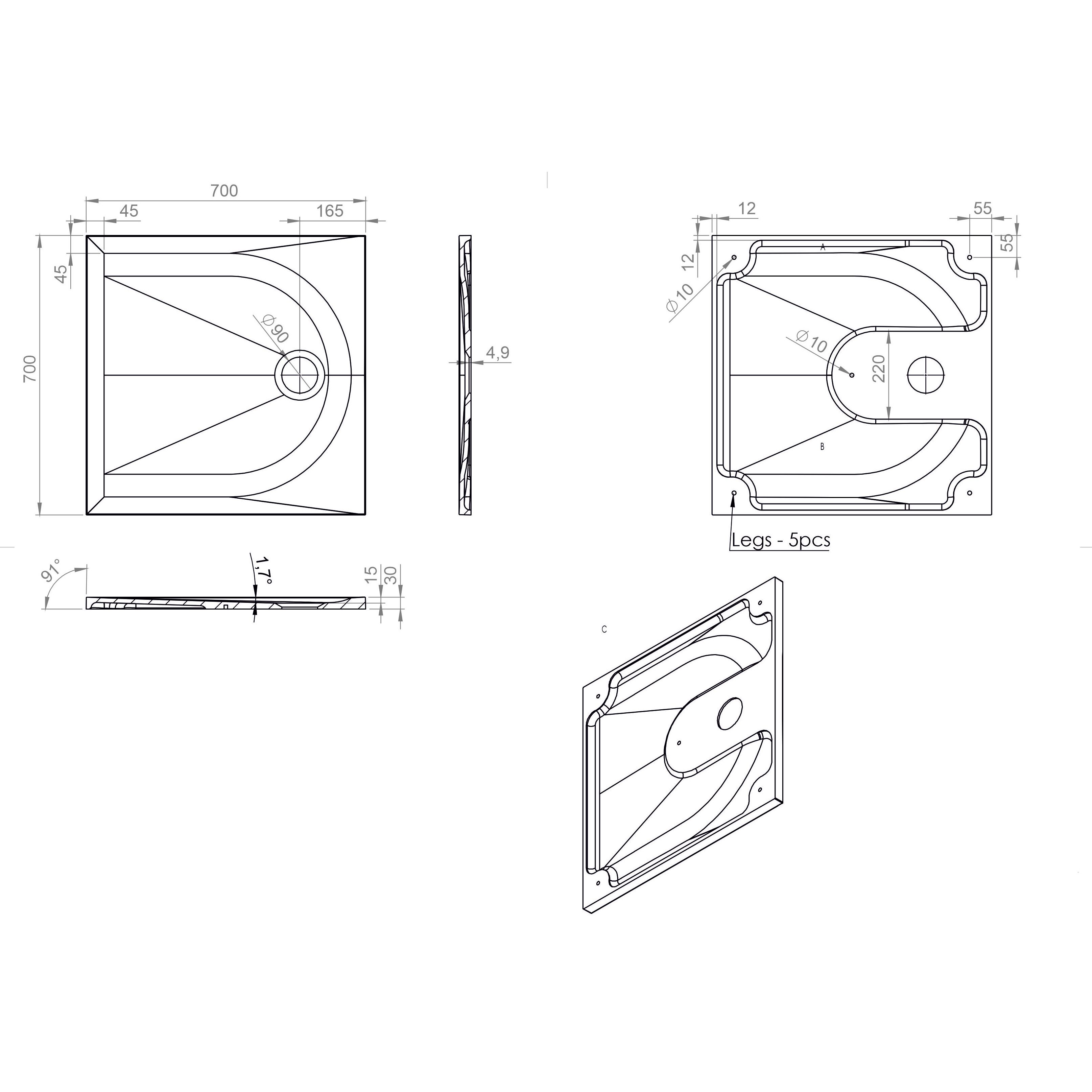 Cadita dus GoodHome Cavally, patrata, compozit, 70 x 70 x 3 cm, alb