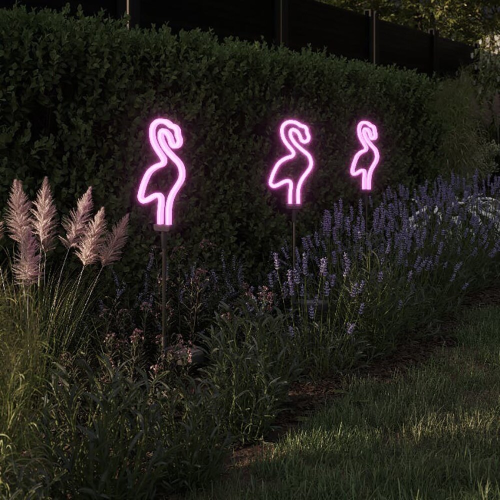 Lampa solara LED, flamingo, roz neon