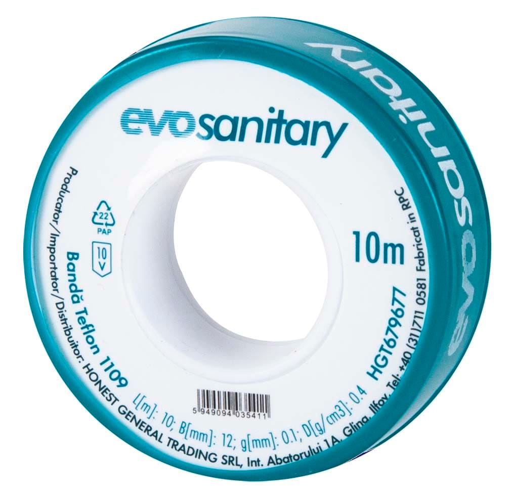 Banda teflon Evosanitary, 19 mm x 40 m, alb