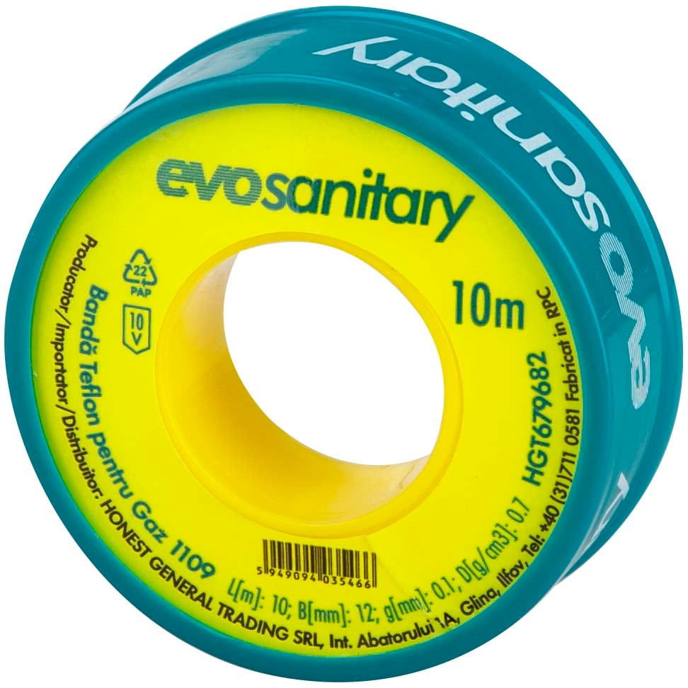 Banda teflon pentru gaz EVOTOOLS, 12mm x 10m, galben