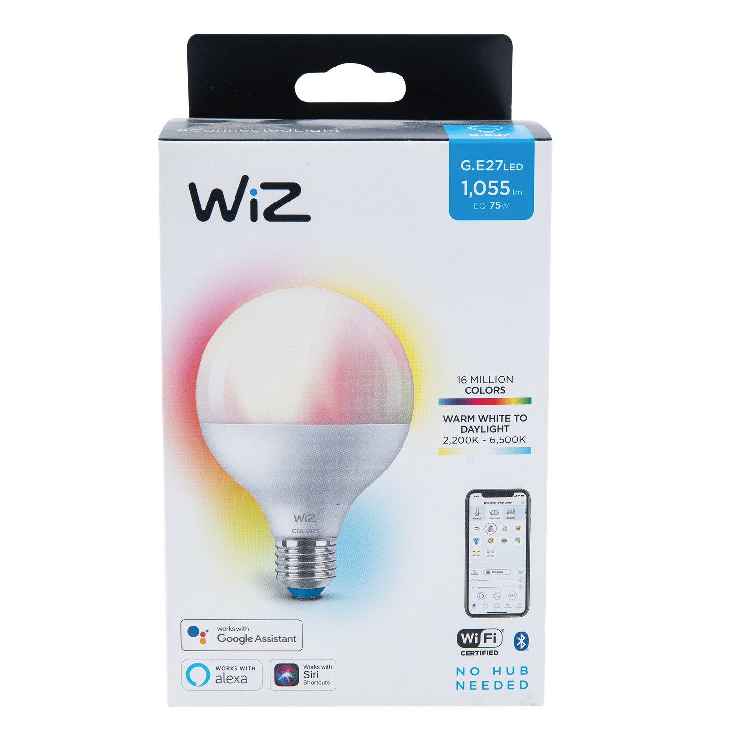 Bec inteligent RGB PHILIPS Wiz, Wi Fi, G95, E27, 11W, 1055lm, 2200-6500K, lumina alba si colorata