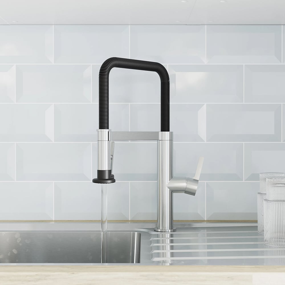 Baterie bucatarie GOODHOME Kamut, dus extractibil, alama, argintiu