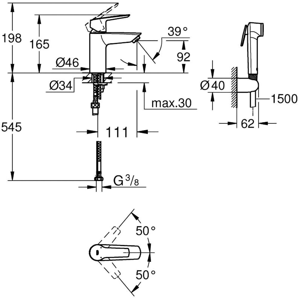 Baterie lavoar GROHE Start 23123003, marime S, dus igienic, crom