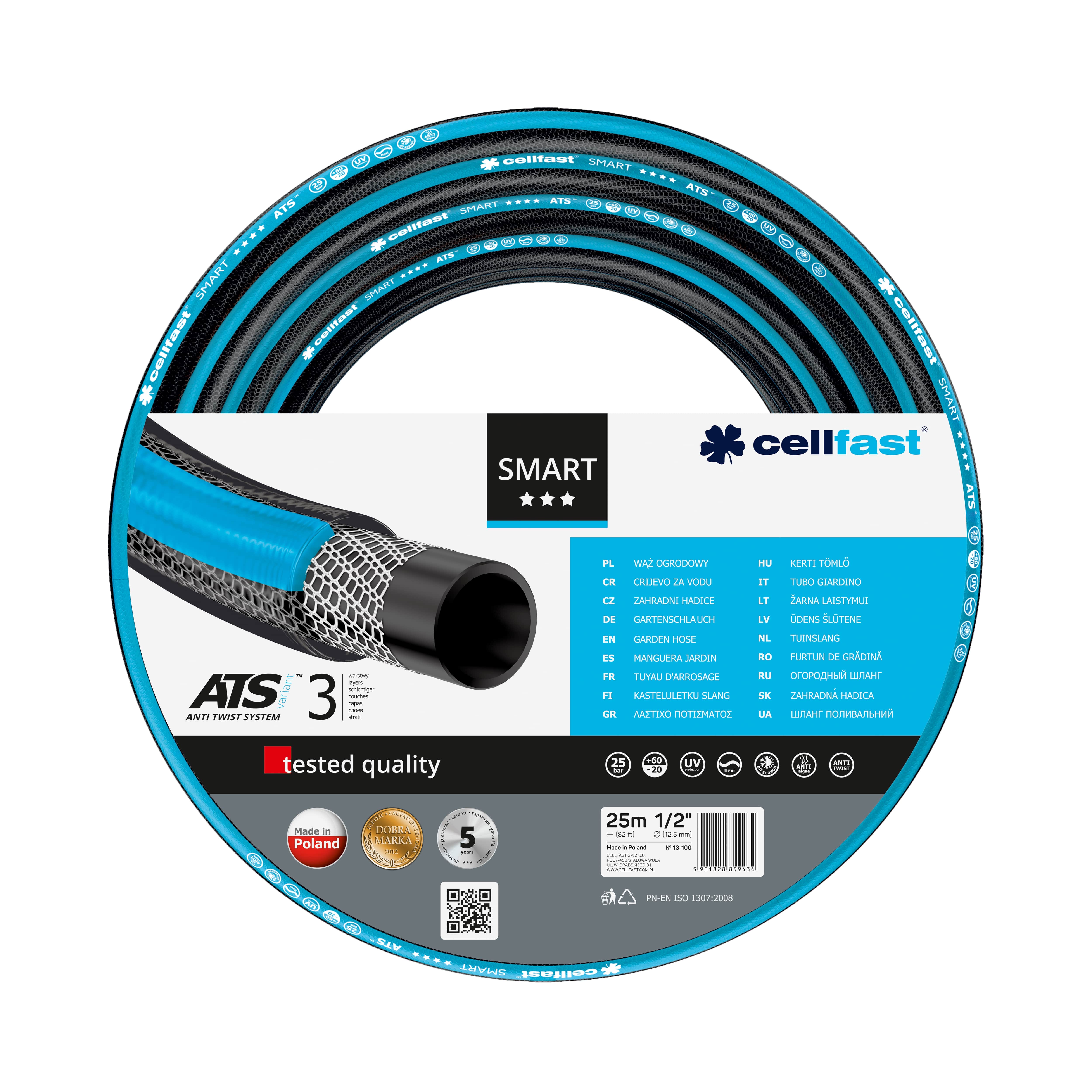 Furtun de gradina Cellfast, lungime 25 m, diametru 12,5 mm (racord 1/2)