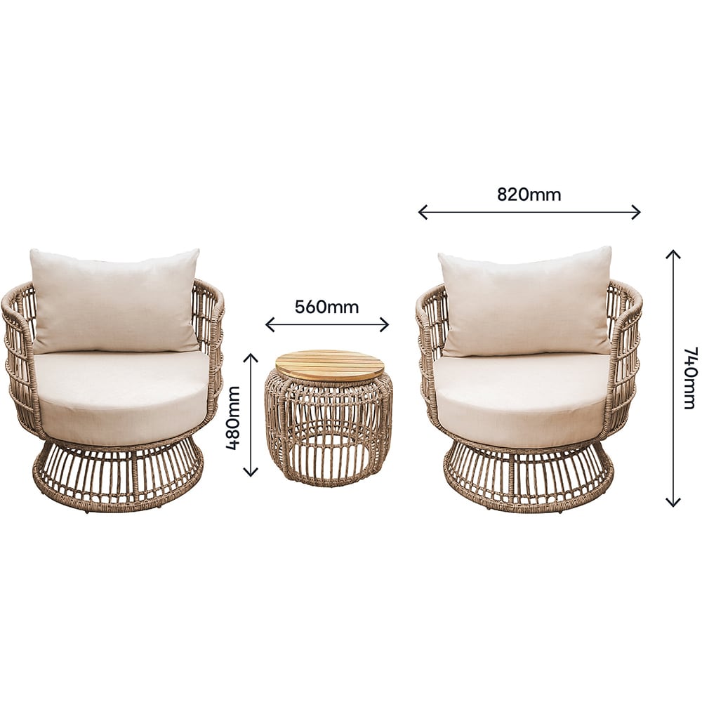 Set mobilier gradina GOODHOME Palm, 3 piese, maro deschis