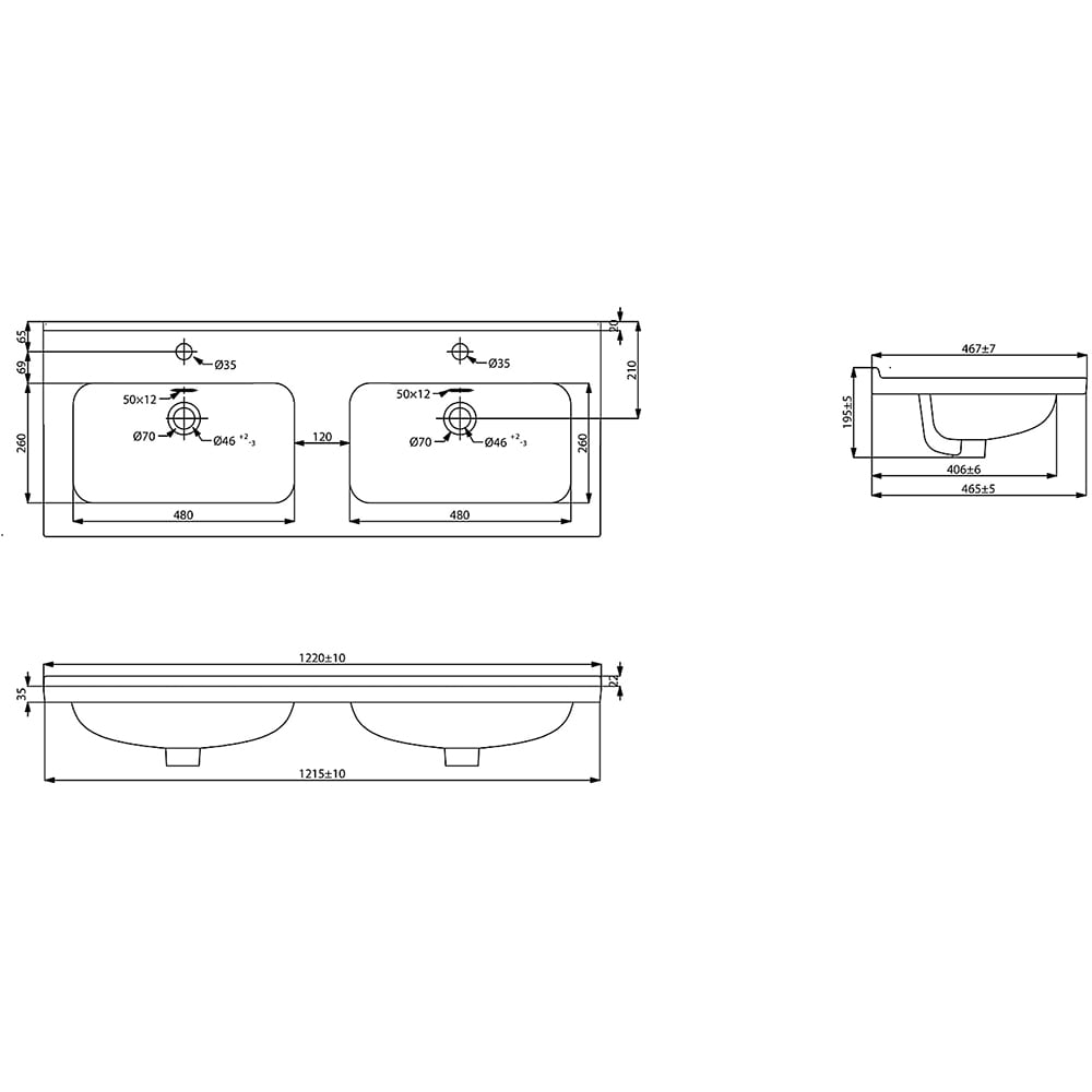Lavoar dublu GOODHOME Kentia, 120.6 x 45.2 x 9.3 cm, ceramica, alb mat