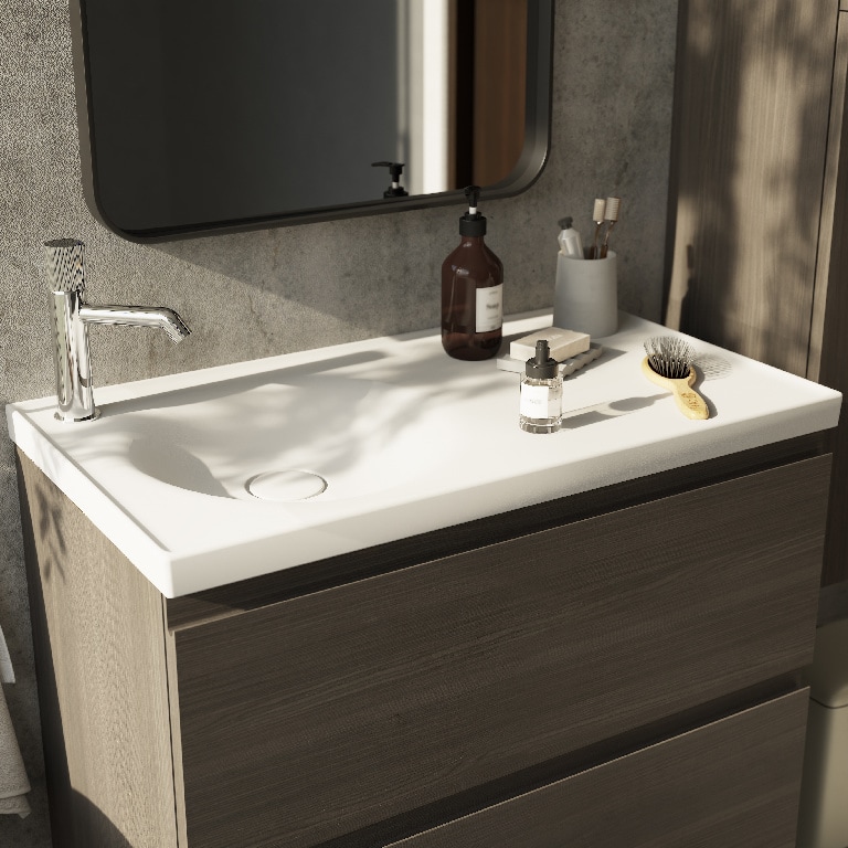 Lavoar baie GOODHOME Kentia, ceramica, 80.6 x 45.2 cm, alb mat