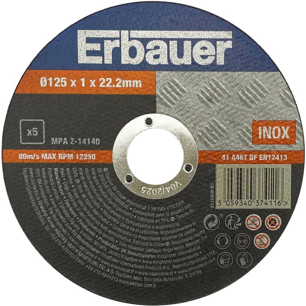 Disc polizor ERBAUER, metal, 125x22.2mm, 5 bucati