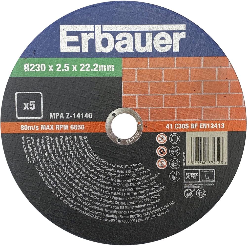Disc polizor ERBAUER, piatra, 230x22.2mm, 5 bucati